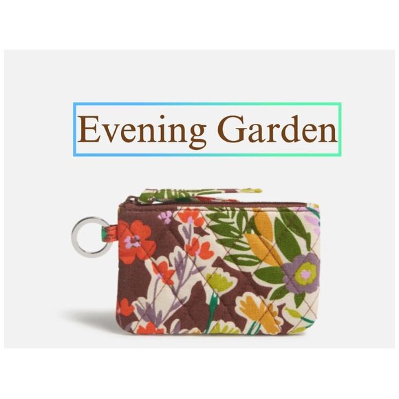 Vera Bradley NEW with TAG $29 Zip ID Case / Coin Purse Keychain - EVENING GARDEN - Picture 1 of 4